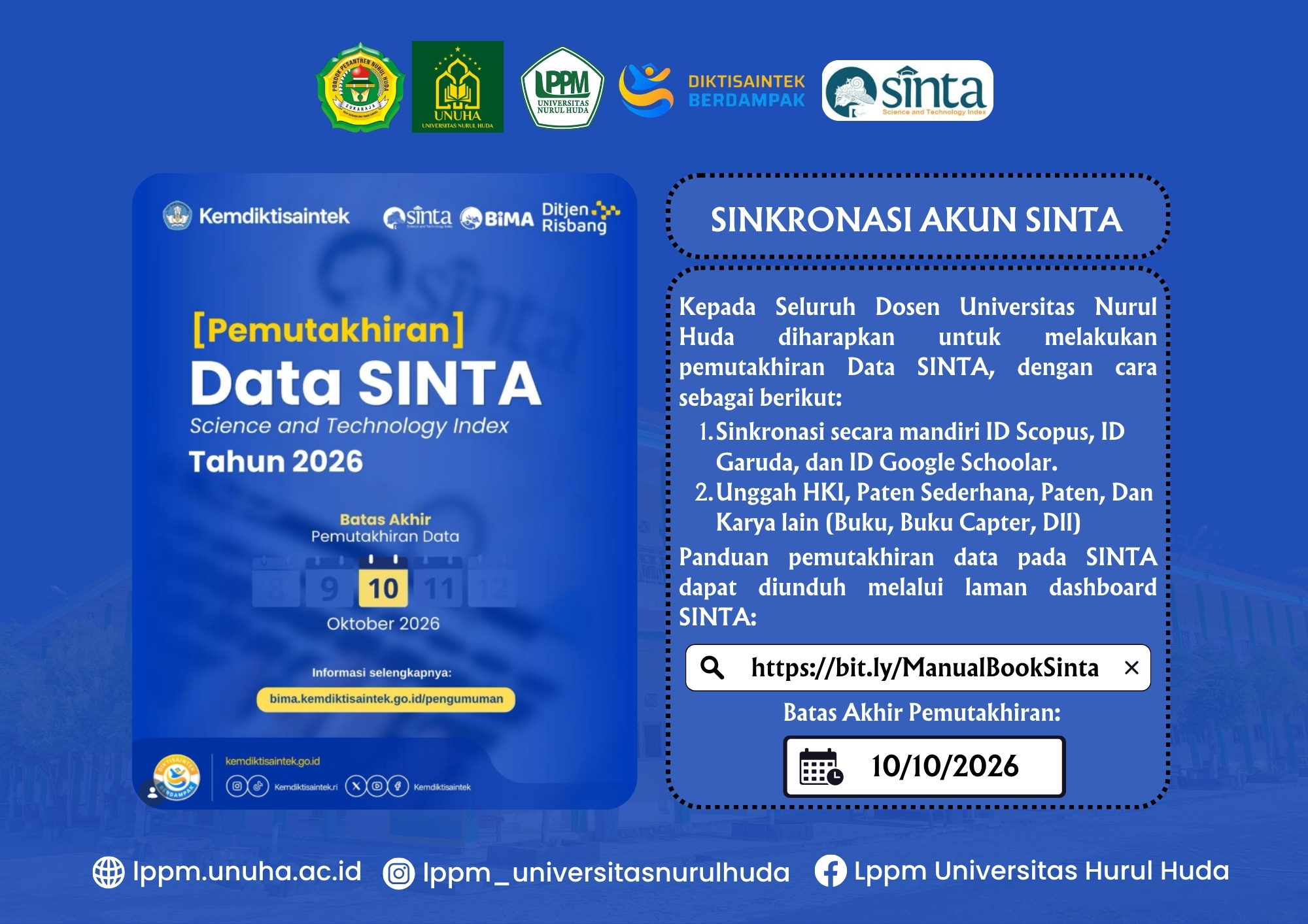 Dosen Universitas Nurul Huda Diimbau Melakukan Pemutakhiran dan Sinkronisasi Akun SINTA Tahun 2026