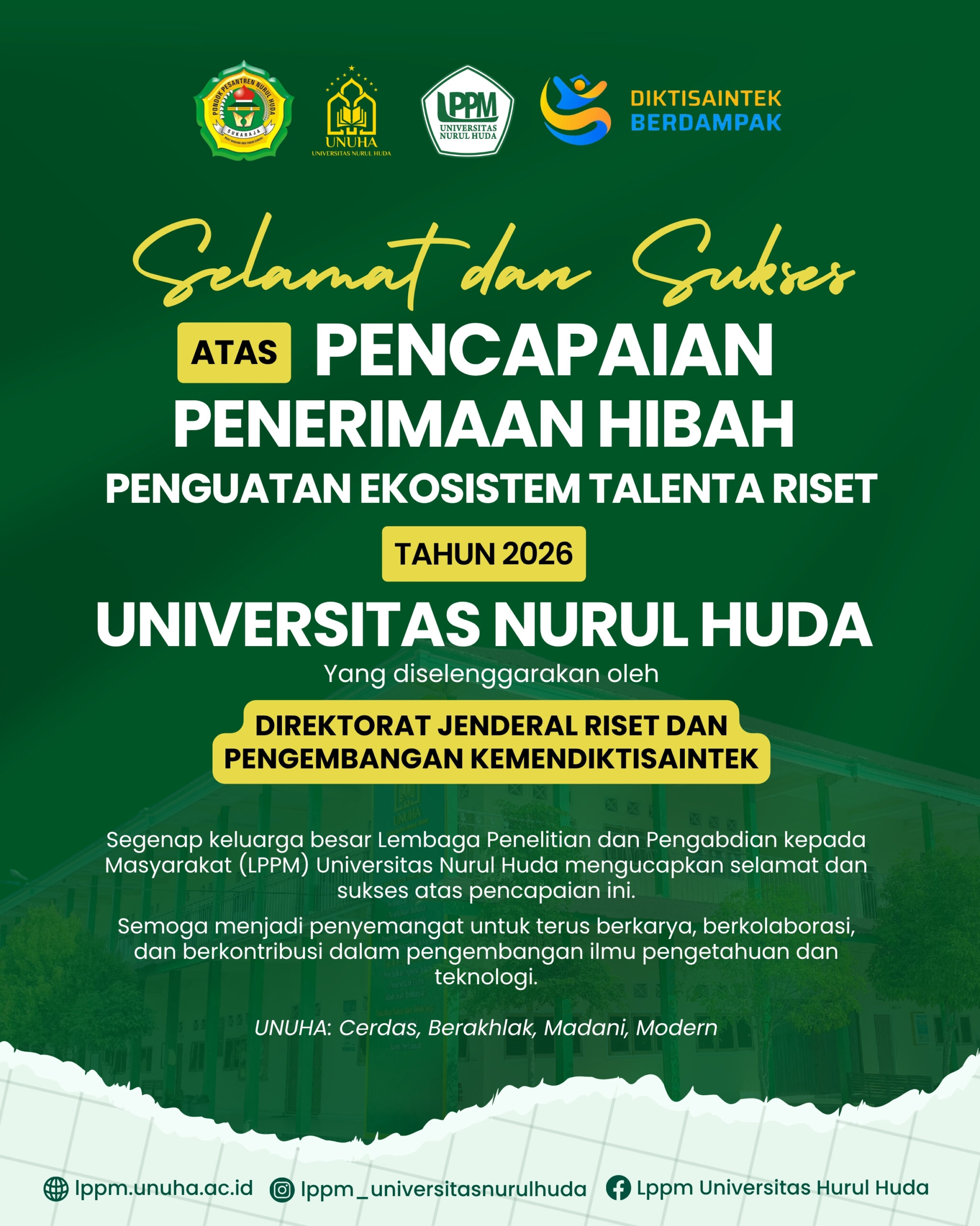 Universitas Nurul Huda Raih Hibah Penguatan Ekosistem Talenta Riset Tahun 2026